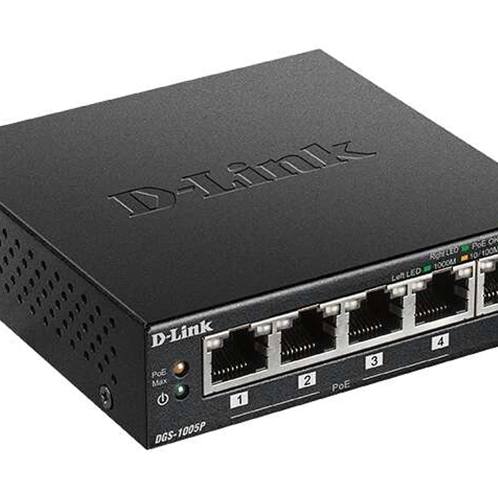 D-Link Switch 5 Puertos Gigabit 10/100/1000 Mbps - PoE+ 1