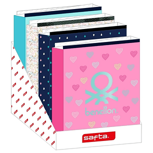 Safta Expositor con Carpetas de Anillas - Material Reciclado - Formato Folio - Lomo Ancho - 290x340x340mm - Colores Surtidos
