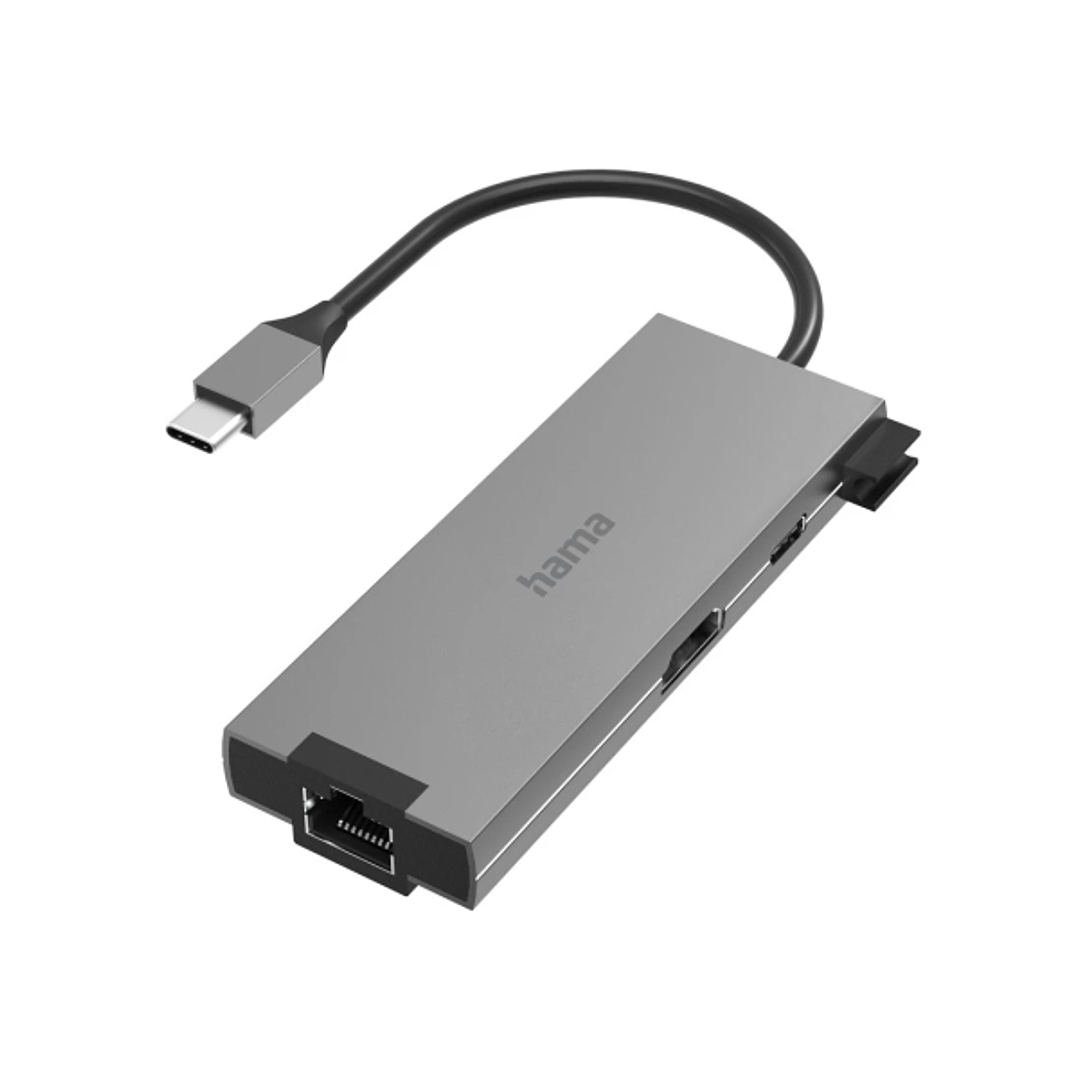 Hama Essential Hub USB 3.2 - Potencia Maxima 100W - Cable USB-C Integrado de 15cm - LAN Ethernet 1Gbps - HDMI 4K - USB-C - 2x USB-A - Power Delivery - 1