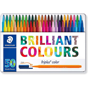Staedtler Triplus Color 323 Pack de 50 Rotuladores de Punta Fina - Trazo 1mm Aprox - Tinta Base de Agua - Colores Surtidos