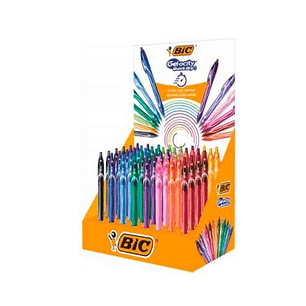 Bic Gel-Ocity Quick Dry Expositor de 48 Boligrafos Retractiles - Grip de Goma - Punta Media de 0.7mm - Secado Ultra Rapido - No Mancha el Papel - Colo