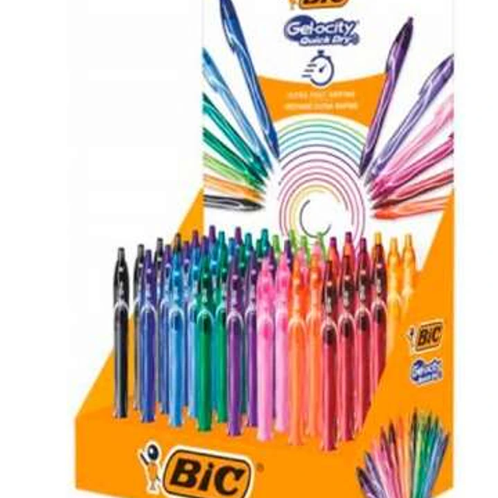 Bic Gel-Ocity Quick Dry Expositor de 48 Boligrafos Retractiles - Grip de Goma - Punta Media de 0.7mm - Secado Ultra Rapido - No Mancha el Papel - Colo 1