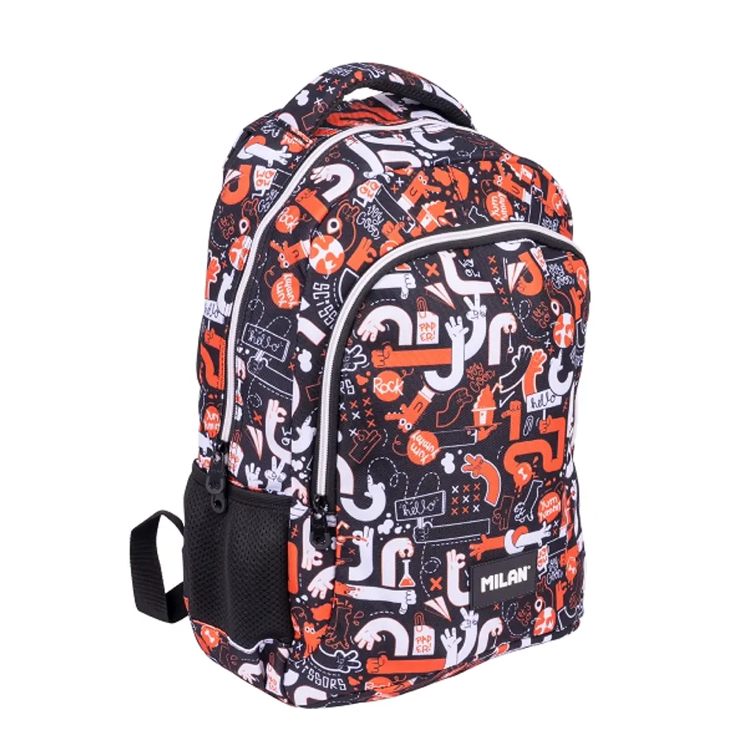 Milan Fingers Mochila Escolar 21L - Bolsillos Laterales de Malla - Compartimento Interior para Portatil - 2 Cremalleras - 45x30x12cm - Color Naranja 1