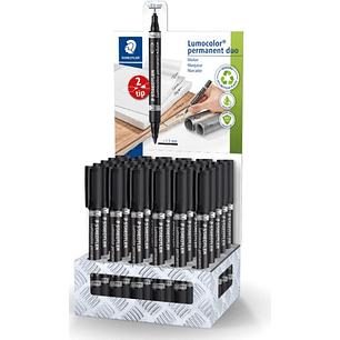 Staedtler Lumocolor 348 Expositor con 30 Rotuladores Permanentes de Doble Punta - Secado Rapido - Color Negro