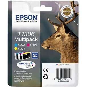 Epson T1306 Pack de 3 Cartuchos de Tinta Originales - Cian, Magenta, Amarillo - C13T13064012