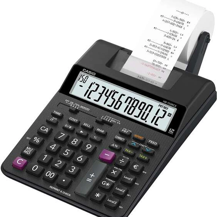 Casio HR150RCE Calculadora Impresora de Sobremesa - Pantalla de 12 Digitos - Anchura del Papel 58mm - Imprime Hora y Fecha - Alimentacion con Pilas 1