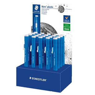 Staedtler Mars Plastic 528 50 Expositor con 20 Portagomas en Forma de Lapiz - Con Cursor para Deslizar la Goma - Sin Ftalatos ni Latex