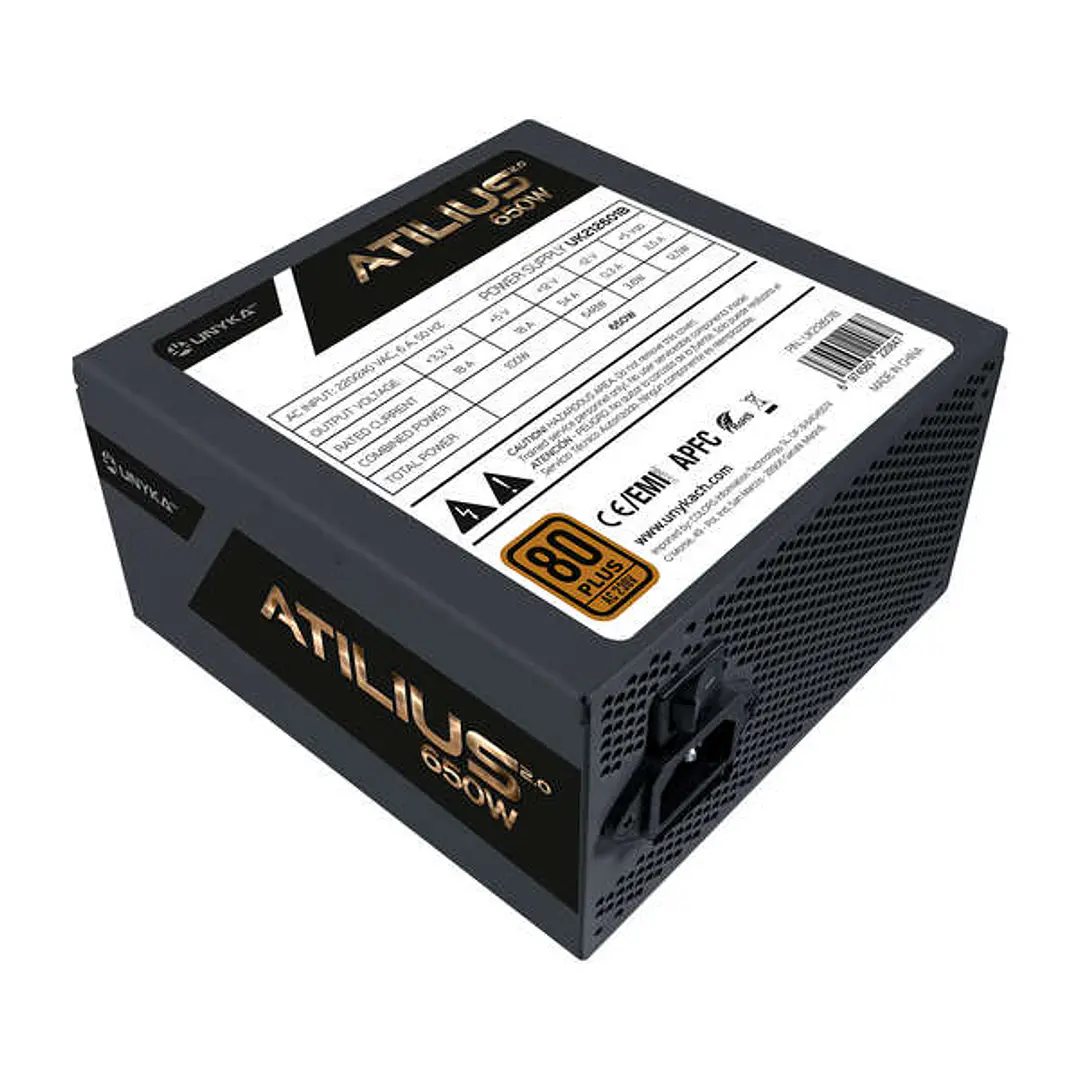 Unykach Atilius 2.0 Black 650W 80 Plus Bronze Fuente de Alimentacion 650W ATX 2.3 - APFC - Ventilador 120mm 1