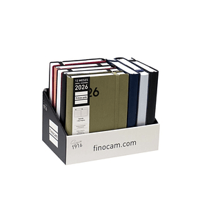 Finocam Dynamic Mara Expositor con 8 Agendas Surtidas en Catalan - Anual 2026 - Tapa Blanda - Cierre con Goma Elastica - Formato Y4 - 1 Dia por Pagina