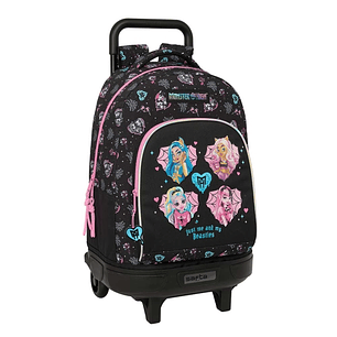 Safta Monster High Mochila con Carro - Extraible - 2 Compartimentos - Bolsillo Frontal - Portabotellas - Hombreras Acolchadas - Faldon Cubre Ruedas - 