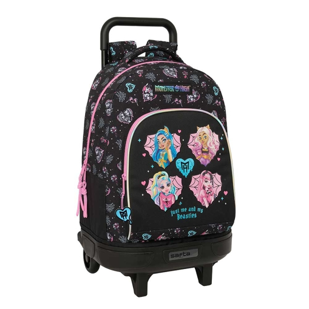 Safta Monster High Mochila con Carro - Extraible - 2 Compartimentos - Bolsillo Frontal - Portabotellas - Hombreras Acolchadas - Faldon Cubre Ruedas -  1
