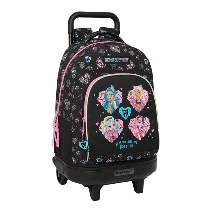 Safta Monster High Mochila con Carro - Extraible - 2 Compartimentos - Bolsillo Frontal - Portabotellas - Hombreras Acolchadas - Faldon Cubre Ruedas -  1