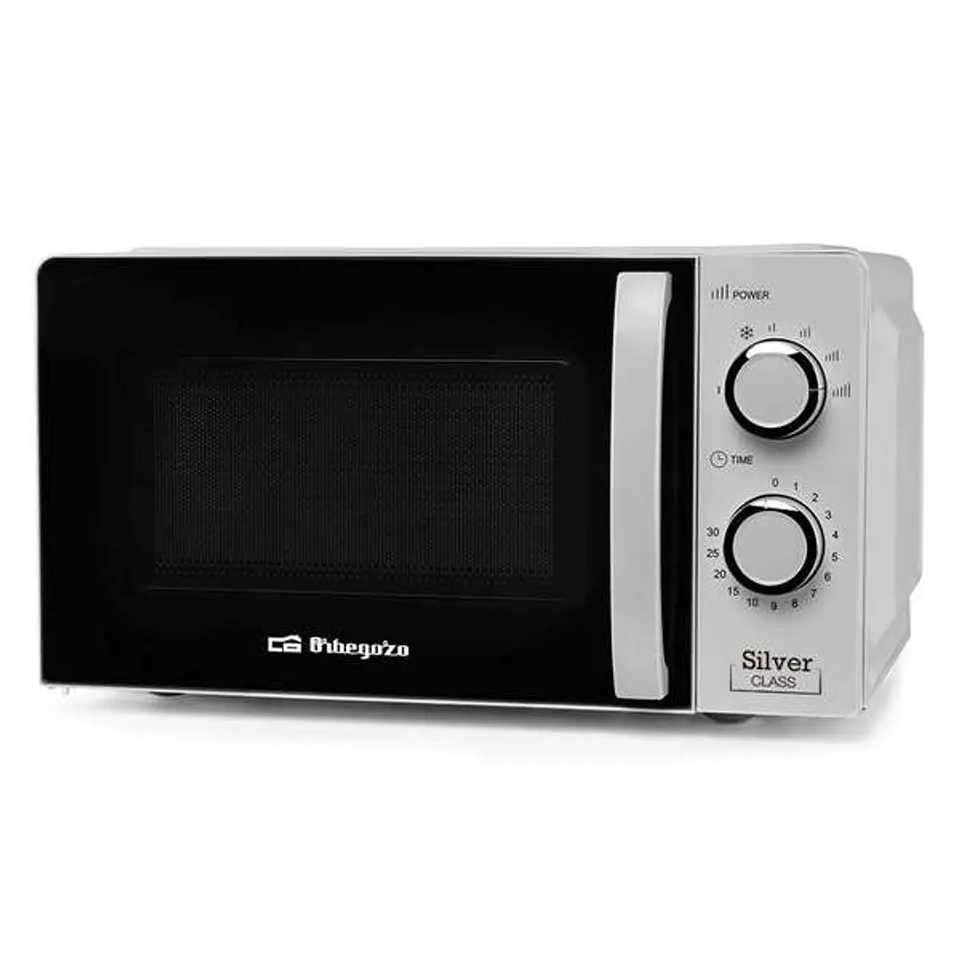 Orbegozo Mi 2118 Microondas - Capacidad 20L - Potencia 700W - 6 Niveles de Potencia - Temporizador 30min - Color Plata 1