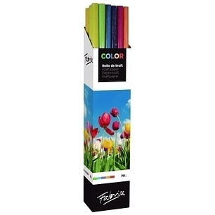 Fabrisa Expositor de 30 Rollos de Papel Regalo - Papel Kraft Verjurado de 70gr - Medidas del Rollo 1x3m - Colores Surtidos