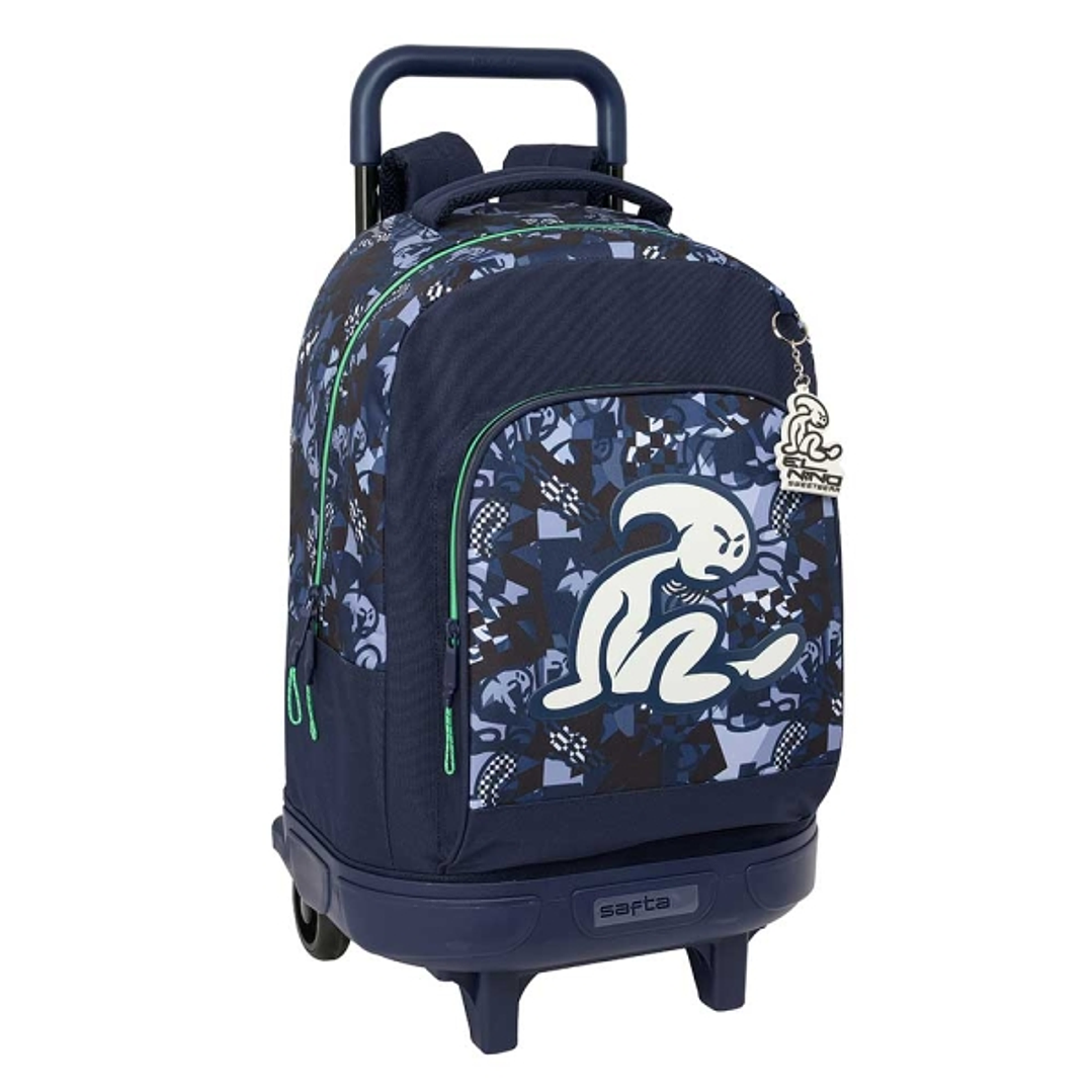 Safta el Niño Navy Mochila con Carro - Bolsillo Frontal - Portabotellas - Hombreras Acolchadas - Asa Acolchada - Tarjeta ID - Base Reforzada - 33L - 3 1