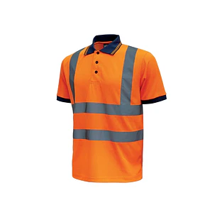 Upower Neon Polo de Manga Corta con Rayas Reflectantes - Talla M - Cuello Tres Botones, Banda para el Sudor, Ventilaciones Laterales, Proteccion DPI2,