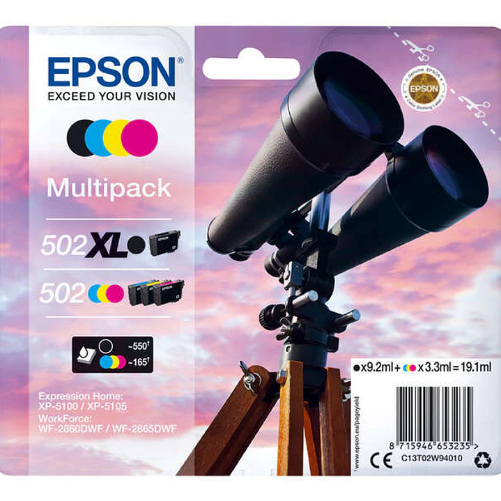 Epson 502XL/502 Pack de 4 Cartuchos de Tinta Originales - C13T02W94010 1
