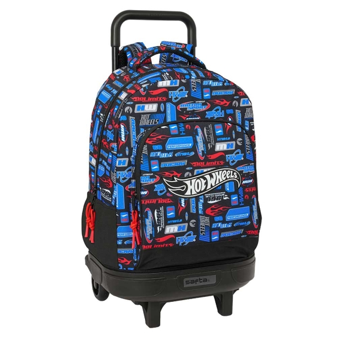 Safta Hot Wheels Mochila con Carro - Extraible - Bolsillo Frontal - Portabotellas - Tirador Doble - Hombreras Acolchadas - Asa Acolchada - Tarjeta ID  1