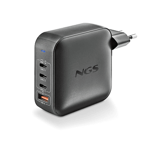 NGS Bud 160W Cargador GaN Universal de Pared 160W Ultrarapido - 3x USB-C PD & PPS, 1x USB-A QC 3.0 - Color Negro