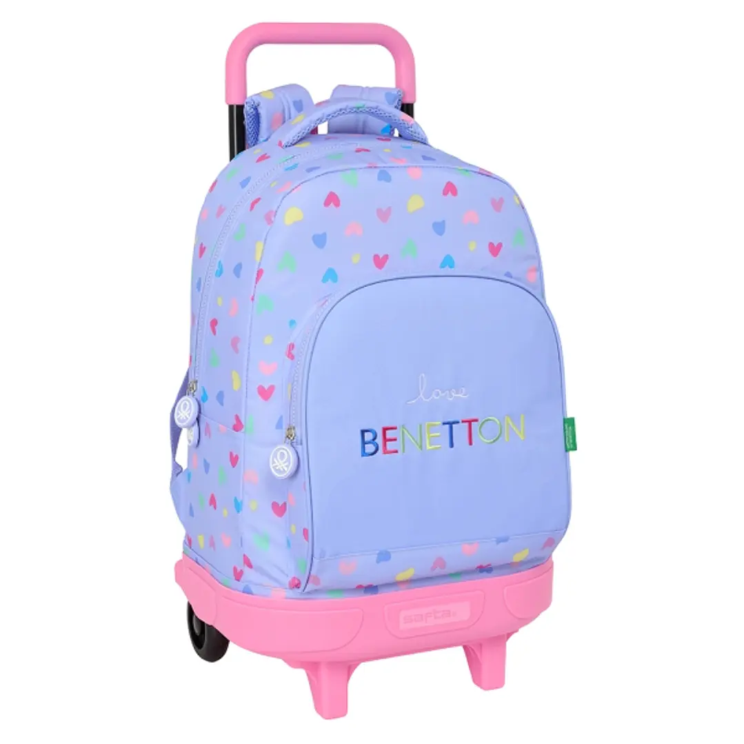 Safta Benetton Mochila con Carro Integrado - Extraible para Facilitar su Limpieza - Base Reforzada - Asa Extraible - 33x45x22cm - Color Lila 1