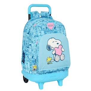 Safta Snoopy Love Mochila con Carro Integrado - Extraible para Facilitar su Limpieza - Base Reforzada - Asa Extraible - 33x45x22cm - Color Azul Claro