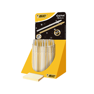 Bic Cristal Linea Celebration Expositor de 40 Boligrafos de Bola con Cuerpo Dorado y Plateado - Punta Media de 1.0mm - Tinta con Base de Aceite - Colo