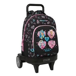 Safta Monster High Mochila con Carro - Extraible - Bolsillo Frontal - Portabotellas - Hombreras Acolchadas - Asa Acolchada - Tarjeta ID - Ruedas Antiv