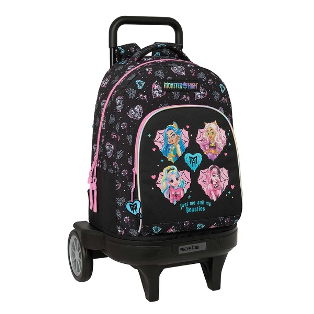 Safta Monster High Mochila con Carro - Extraible - Bolsillo Frontal - Portabotellas - Hombreras Acolchadas - Asa Acolchada - Tarjeta ID - Ruedas Antiv 1
