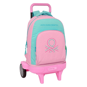 Safta Benetton Dolce Mochila con Carro - Bolsillo Frontal - Portabotella - Tirador Doble - Hombreras Acolchadas - Tarjeta ID - Ruedas Antivibracion - 
