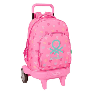 Safta Benetton Heart Mochila con Carro - Bolsillo Frontal - Portabotellas - Hombreras Acolchadas - Asa Acolchada - Tarjeta ID - Ruedas Antivibracion -