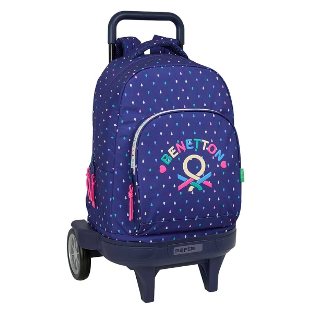 Safta Benetton Drop Mochila con Carro - Bolsillo Frontal - Ruedas Antivibracion - Asa de Mano Acolchada - Sistema de Bloqueo - 33L - 330x220x450mm - C 1