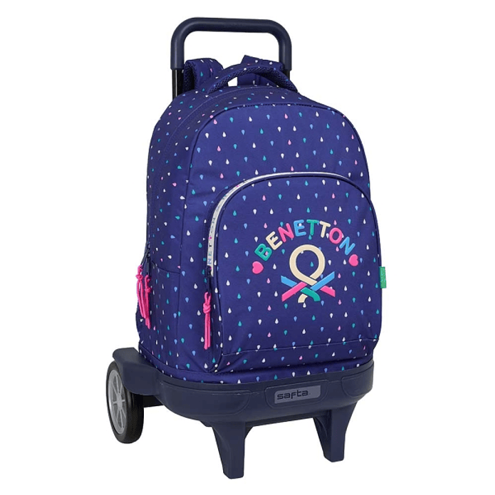Safta Benetton Drop Mochila con Carro - Bolsillo Frontal - Ruedas Antivibracion - Asa de Mano Acolchada - Sistema de Bloqueo - 33L - 330x220x450mm - C 1