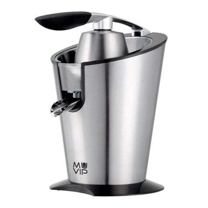 Muvip Exprimidor Electrico Inox 600W - Cuerpo, Mango y Filtro de Acero Inoxidable - Sistema Antigoteo - 2 Tamaños de Conos 1