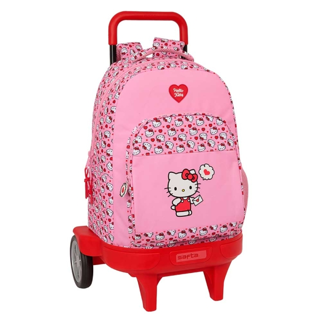 Safta Hello Kitty Mochila con Carro - Ruedas Antivibracion - Bolsillo Frontal - Hombreras Acolchadas - Portabotellas - Bandeja PVC Protectora - Alto A 1