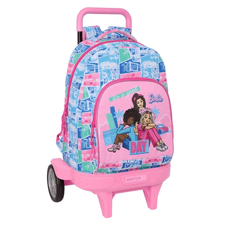 Safta Barbie Mochila con Carro - Bolsillo Frontal - Bolsillo Lateral - Hombreras Acolchadas - Asa Acolchada - Tarjeta ID - Bandeja PVC - Ruedas Antivi 1
