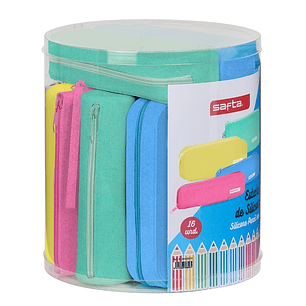 Safta Silicone Glitter Pack de 16 Estuches - Silicona con Purpurina - Caja Cilindrica de PVC Transparente - Variedad de Modelos - Flexible - Facil de 