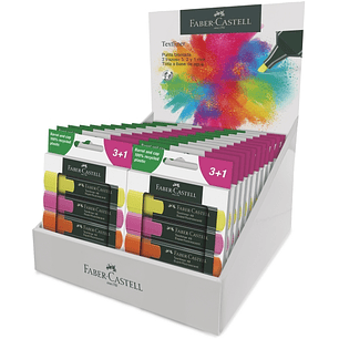 Faber-Castell Textliner 48 Expositor con 22 Packs de 4 Marcadores Fluorescentes - Punta Biselada - Trazo entre 1.2mm y 5mm - Tinta con Base de Agua - 