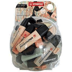 Stabilo Boss Naturecolors Expositor de 60 Marcadores - Trazo entre 2 y 5mm - Tinta con Base de Agua - Colores Siena, Beige, Ocre Oscuro, Gris Calido, 