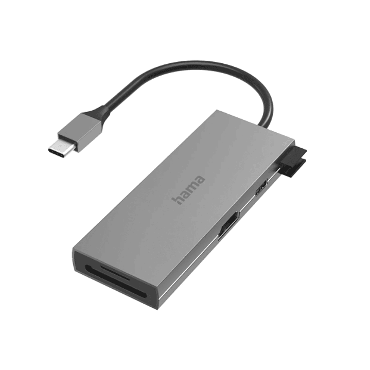 Hama Essential Hub USB 3.2 - Potencia Maxima 100W - Cable USB-C Integrado de 15cm - Power Delivery - Tarjeta SD - Tarjeta Micro-SD - HDMI 4K - USB-C - 1