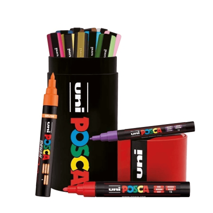 Posca Lata Metalica con 13 Marcadores de Pintura - 4x PC-5M, 5x PC-3M, 4x PC-5BR - Tinta Base al Agua - No Permanente - Resistente a la Luz - Colores  1