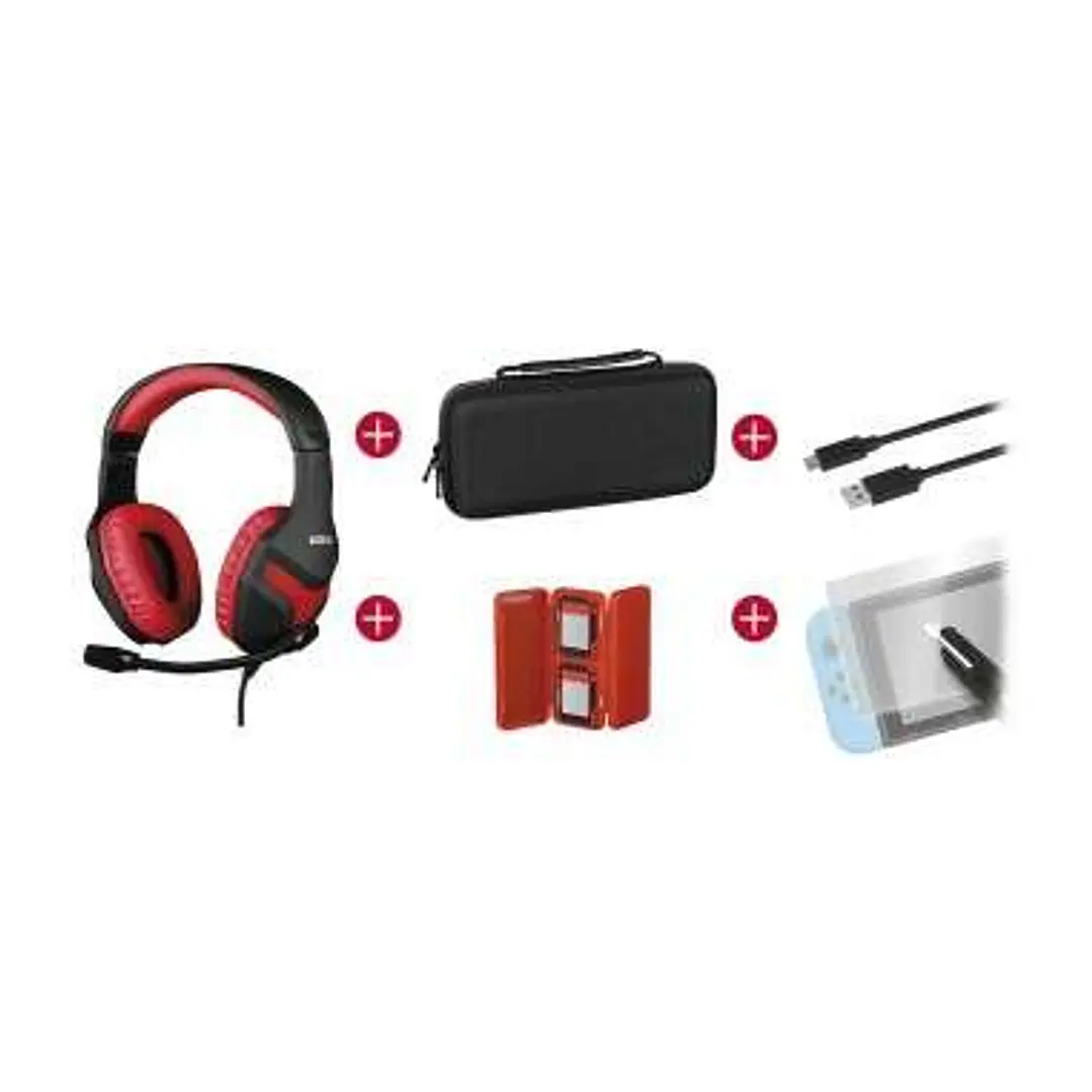 Konix Mythics Gamer Switch Pack Auriculares + Funda de Transporte + Protector Pantalla Vidrio Templado + Estuche para 4 Cartuchos de Juego + Cable USB 1