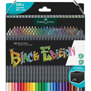 Faber-Castell Black Edition Pack de 100 Lapices de Colores - Mina Supersuave - Madera Negra - Ideales para Dibujo sobre Papel Claro, Oscuro y de Color