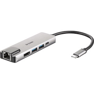 D-Link Hub USB-C 5 en 1 2 Puertos USB 3.0 + 1 HDMI + 1 RJ45 - Plug & Play