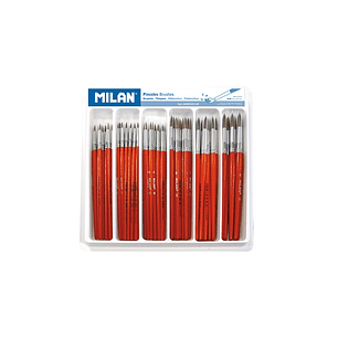 Milan 101 Pack de 120 Pinceles Escolares Redondos - Bandeja - Formatos Surtidos - Color Marron