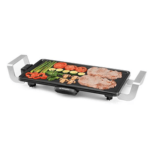 Orbegozo TB 2250 Parrilla de Asado Practica y Segura - Termostato Regulable - Asas de Aluminio de Toque Frio - Superficie de Asado de 22x43cm - Recipi