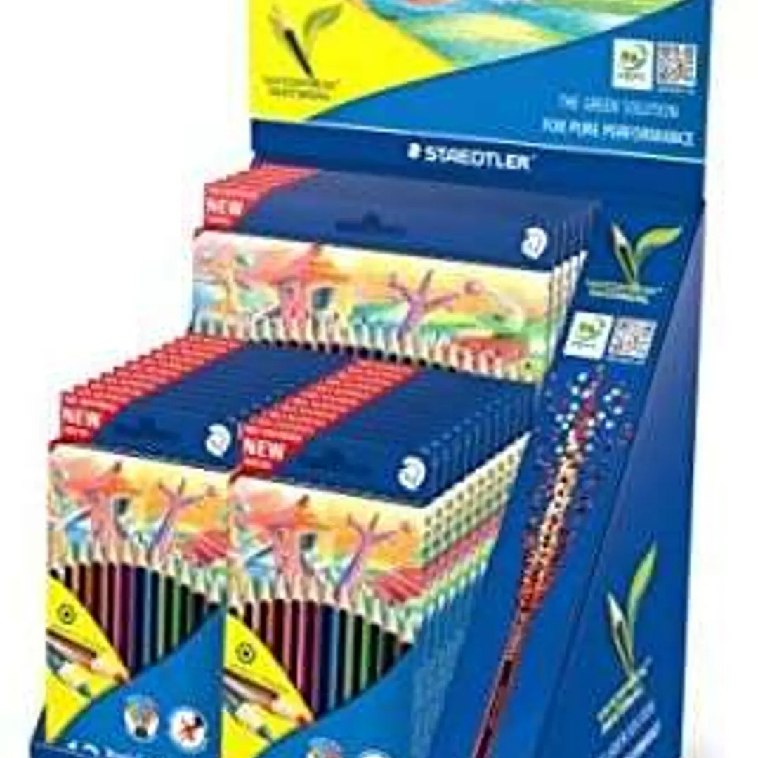 Staedtler Noris Colour 185 Expositor con 20 Estuches de 12 Lapices de Colores + 5 Estuches de 24 Lapices de Colores - Diseño Hexagonal - Colores Surti 1