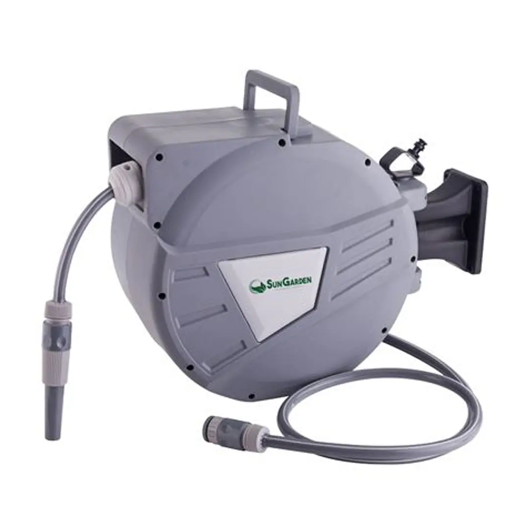 Sungarden SG0165 Manguera 20 Metros - Recogedor Automatico con Guia - Funcion de Retraccion Lenta - Soporte Para Instalacion en Pared - Giro 180 - Col 1