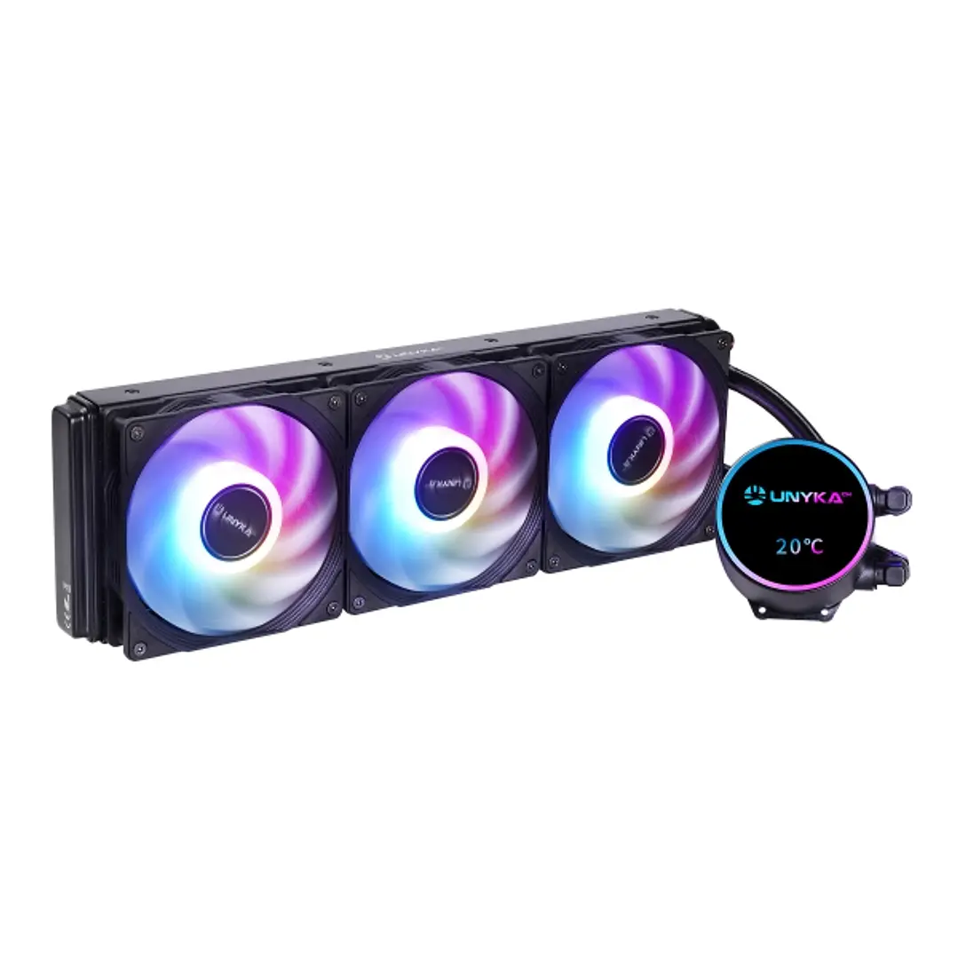 Unykach Aquastorm NEO 360 Kit de Refrigeracion Liquida - 3 Ventiladores de 120mm - Iluminacion RGB - Visualizacion Temperatura CPU - Tubo de 38mm 1