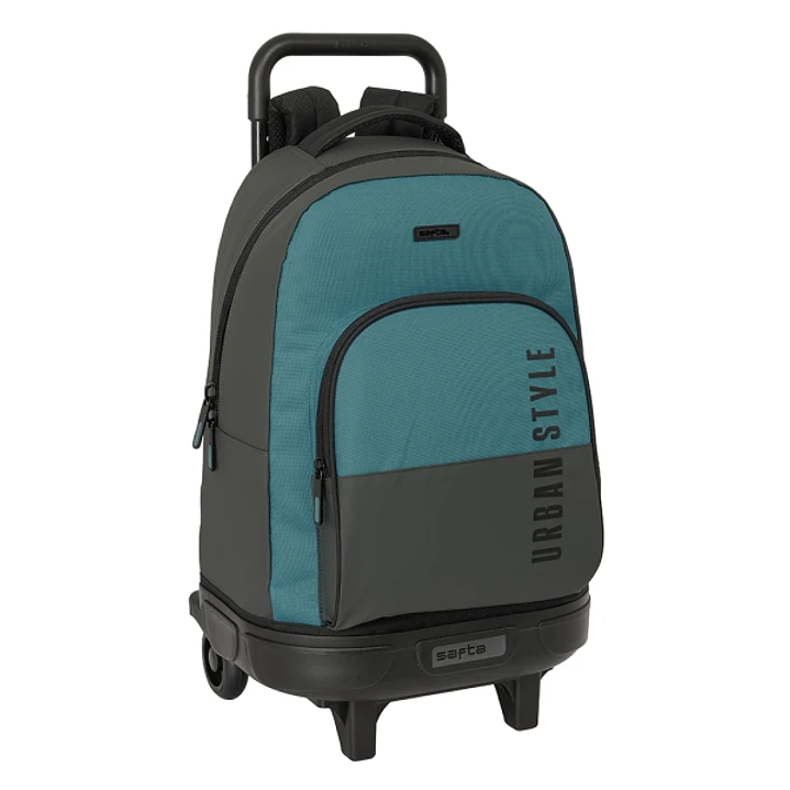 Safta Urban Style Mochila con Carro Integrado - Extraible para Facilitar su Limpieza - Base Reforzada - Asa Extraible - 33x45x22cm - Color Negro/Verde 1