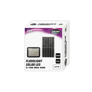 Cegasa Floodlight Foco Solar LED 800lm 6500K - Panel Solar Integrado 5V-6W - Autonomia hasta 12h - Resistencia IP65